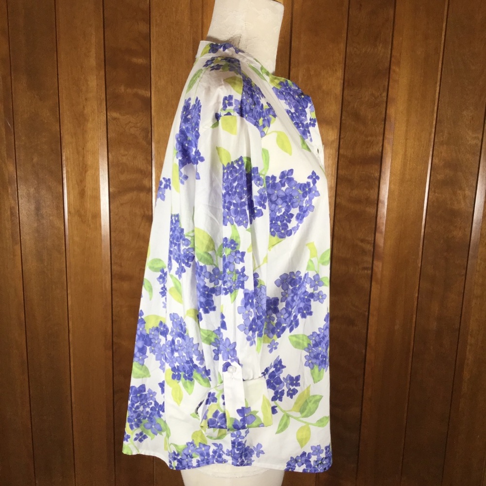 Talbots White & Purple Floral Print Cotton Blouse - Picture 3 of 7